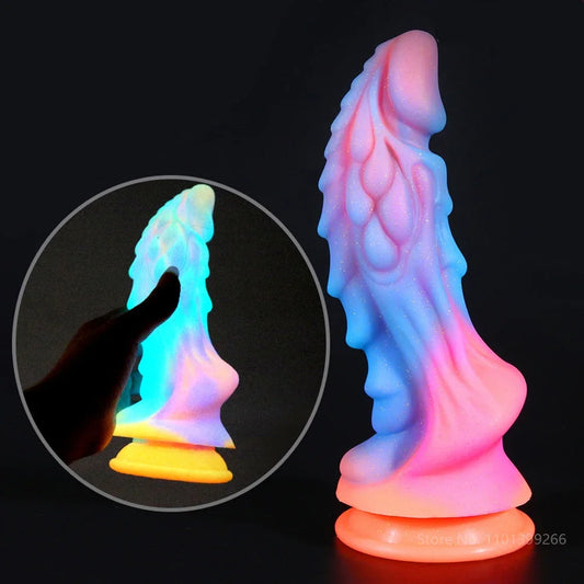 New Luminous Dildo Anal Sex Toys for Women Men Colourful Glowing Dildo Penis Huge Dragon Monster Dildo Butt Plug Adult Toys - FETLIFESHOP