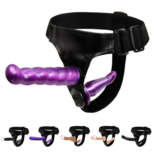 Double Penis Dual Ended Strapon Ultra Elastic Harness Belt Strap On Dildo Adult Sex Toys for Woman Couples Anal Soft Dildos - FETLIFESHOP