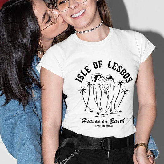 LGBT Clothes ISLE OF LESBOS Lesbian Couple Rainbow Gift for Pride Month T Shirts Gay Lovers Couples Matching T Shirt Y2k Tops - FETLIFESHOP
